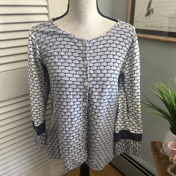 MARGARET WINTERS Sweater Small Cardigan Gray Geometric Lagenlook Artsy Fall - Picture 2 of 10